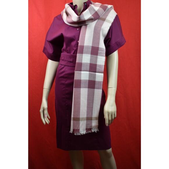 NWT BURBERRY TONAL PINK WOOL CASHMERE NOVA CHECK LIGHTWEIGHT SCARF 18X80 200X45 - Picture 6 of 12
